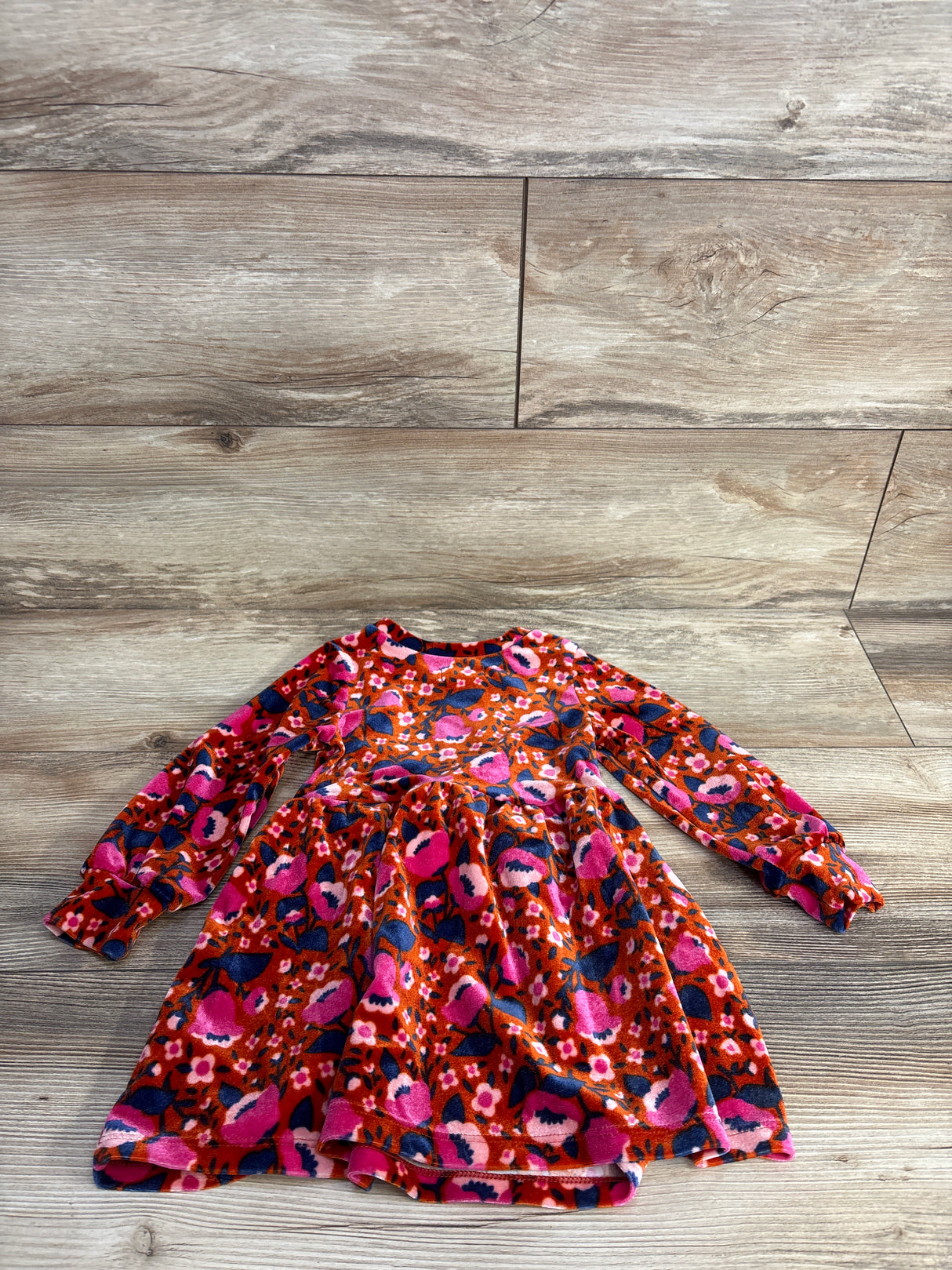 Cat & Jack Floral Velvet Dress Brown sz 2T