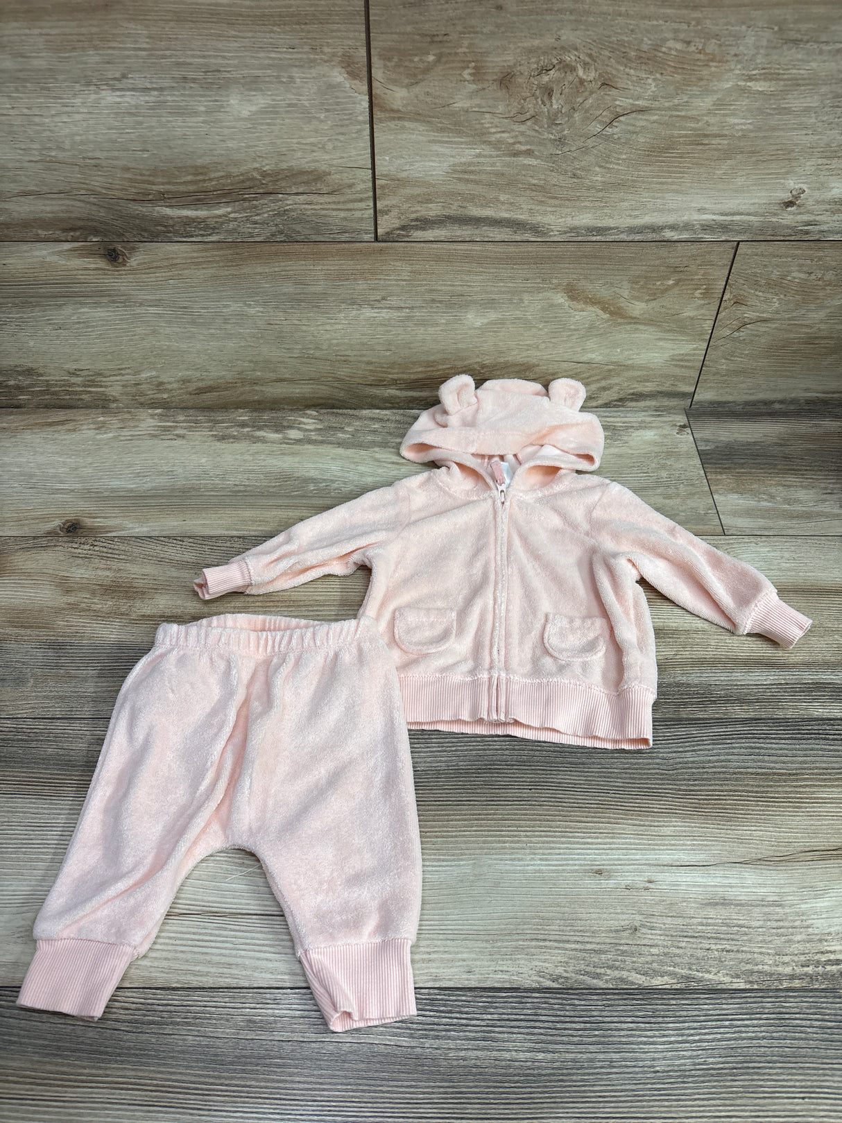 Carter's 2pc Terry Cloth Full Zip Hoodie & Joggers Set Pink sz 3m