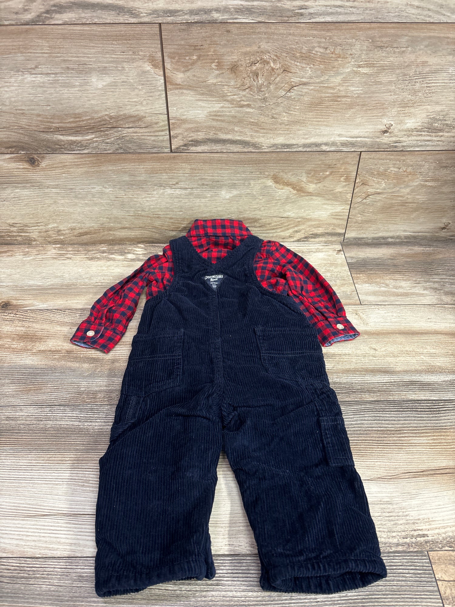 Oshkosh 2pc Corduroy Overalls Set Red sz 12m