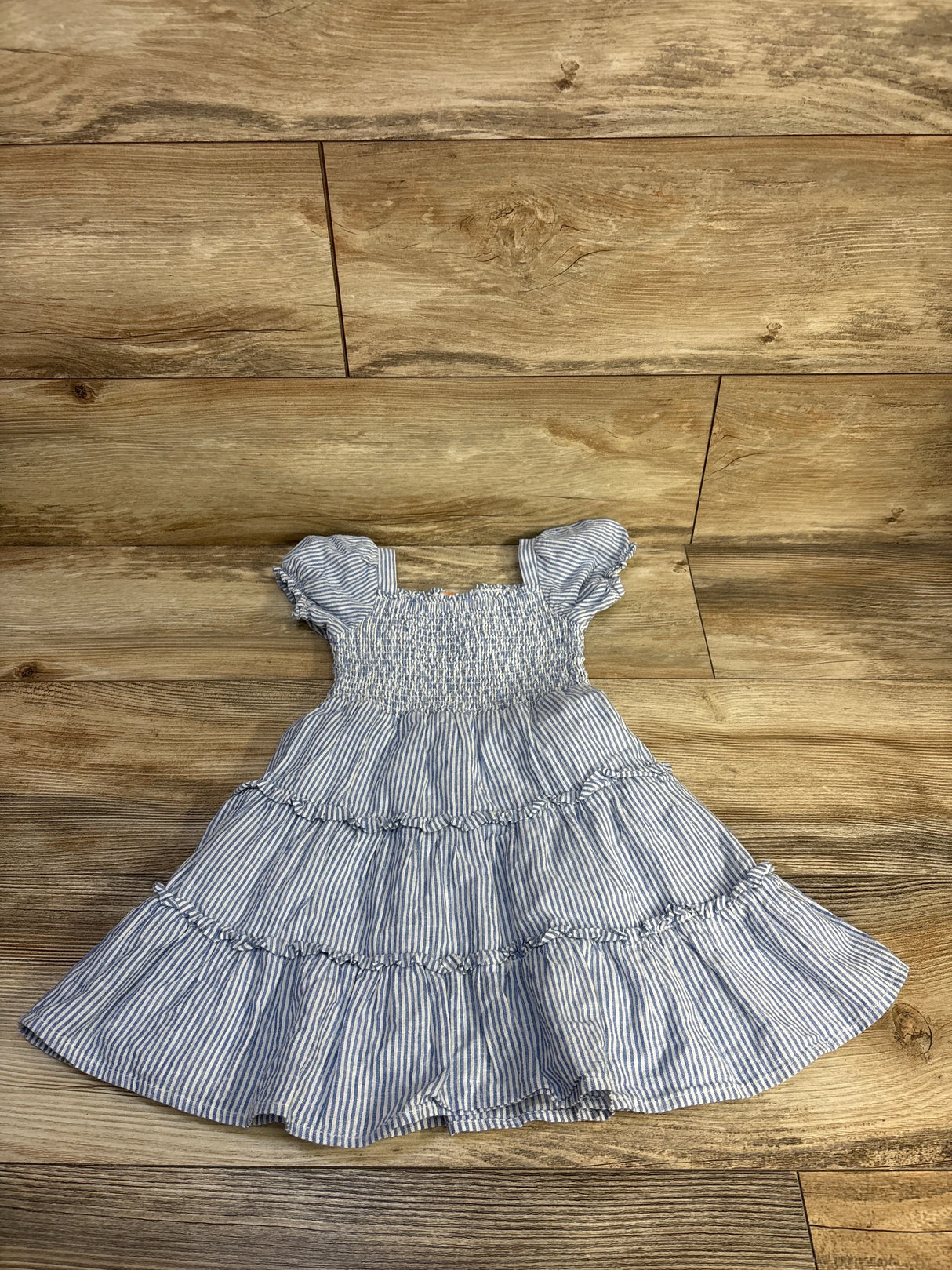 Gymboree Striped Linen-Blend Smocked Tiered Dress Blue sz 4T