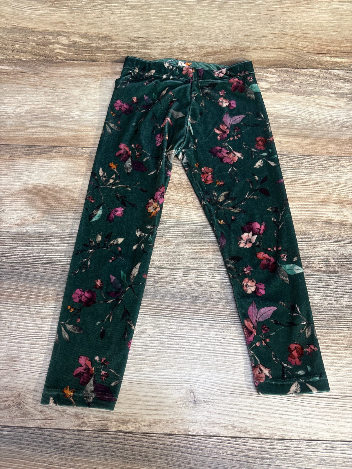 Zara Girls Velvet Floral Leggings Green sz 5T
