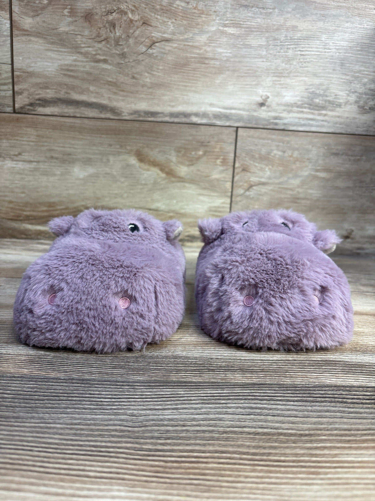Old Navy Faux-Fur Critter Slippers, Purple Hippo sz 7/8c
