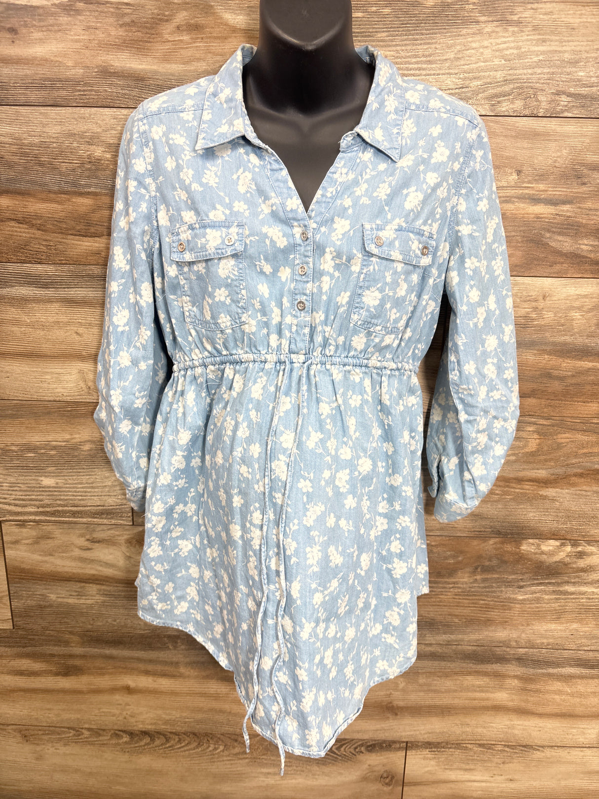 Motherhood Floral Chambray Maternity Shirt Light Blue sz Large