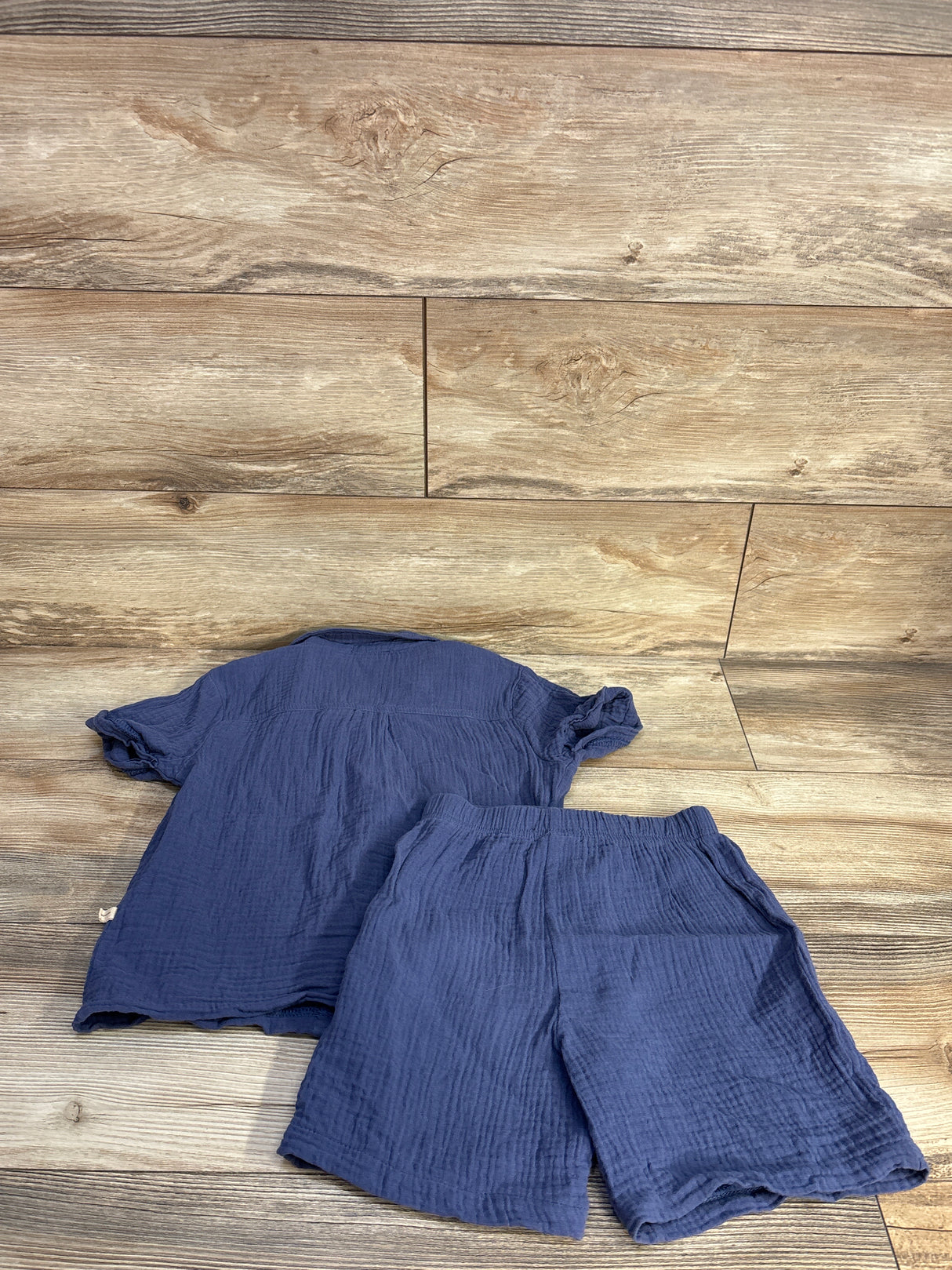 Bearpaw 2pc Gauze Button-Up Shirt & Shorts Set Blue sz 5/6T