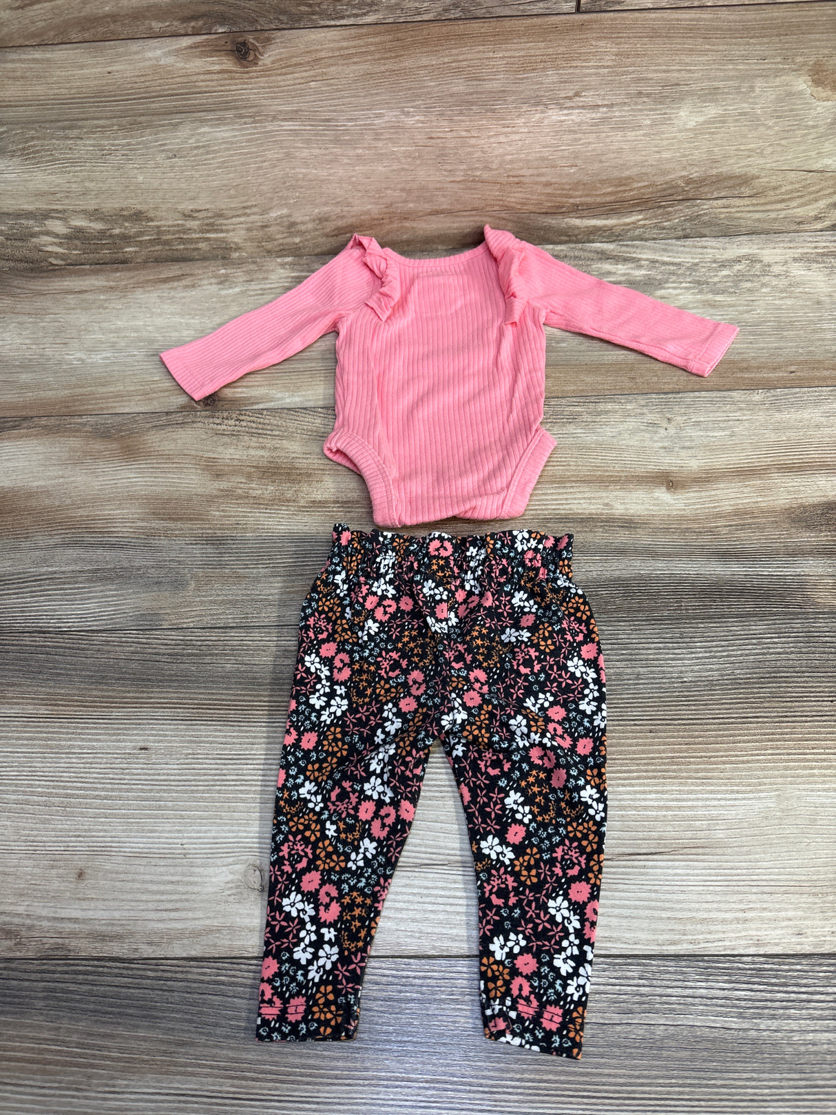 Cat & Jack Ruffle Bodysuit & Floral Legging Set Pink sz Newborn