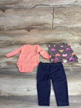 Carter's 3pc Heart Print Top + Bodysuit + Pants Mauve sz 6m
