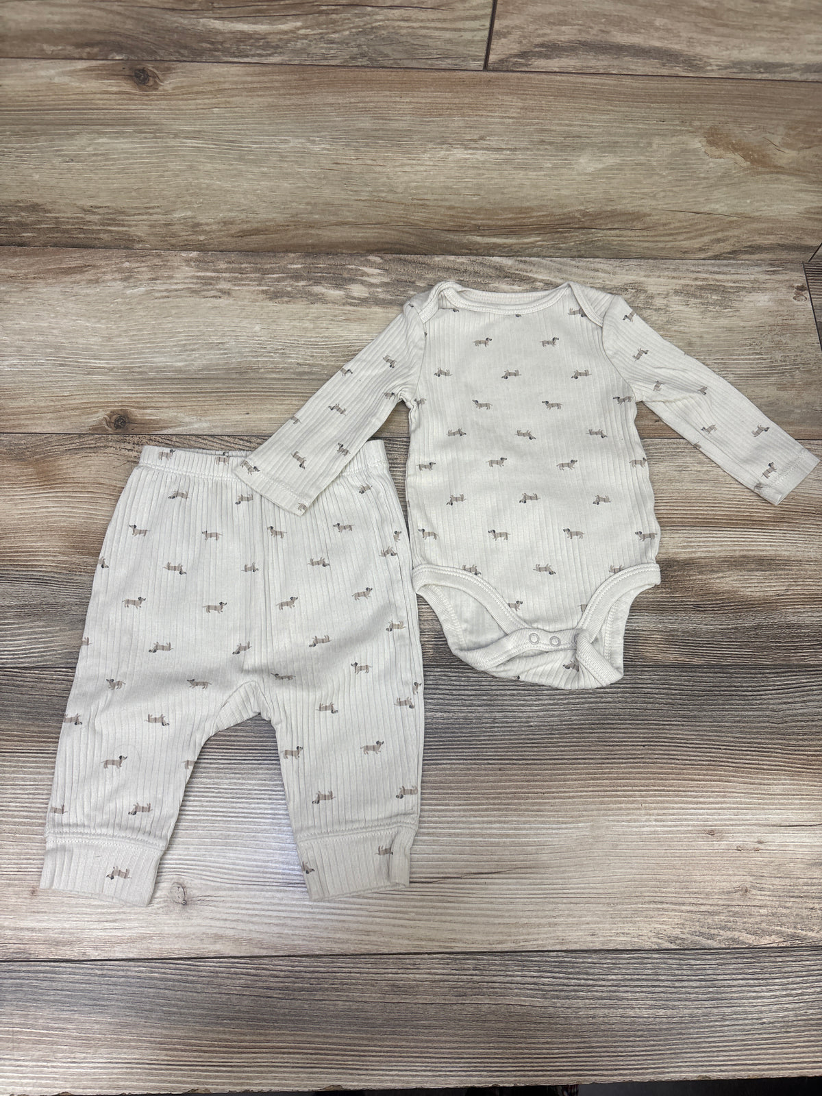 Cloud Island 2pc Ribbed Bodysuit & Pants Set Beige sz 3-6m
