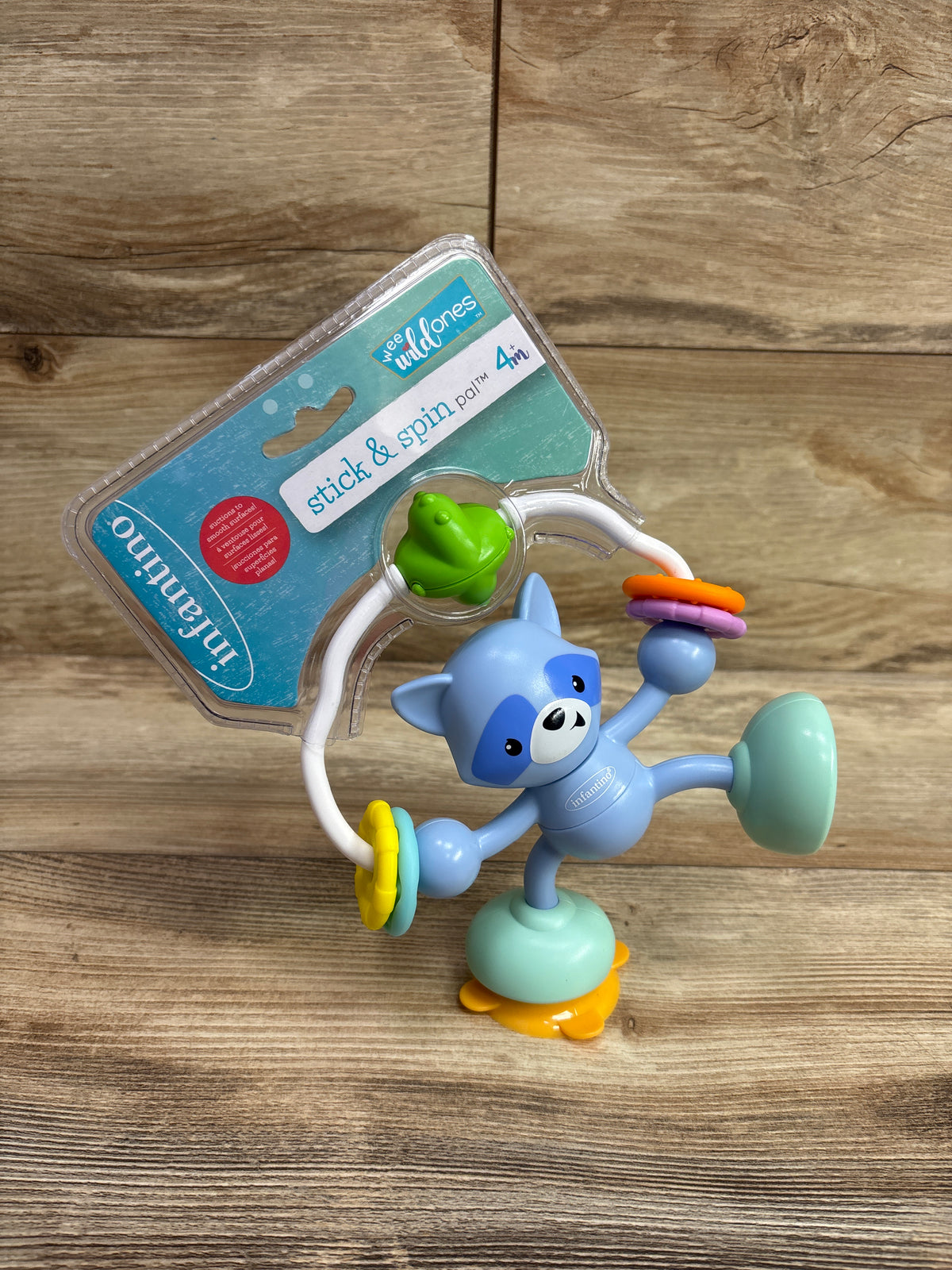 NEW Infantino Stick & Spin Raccoon Pal Suction Toy
