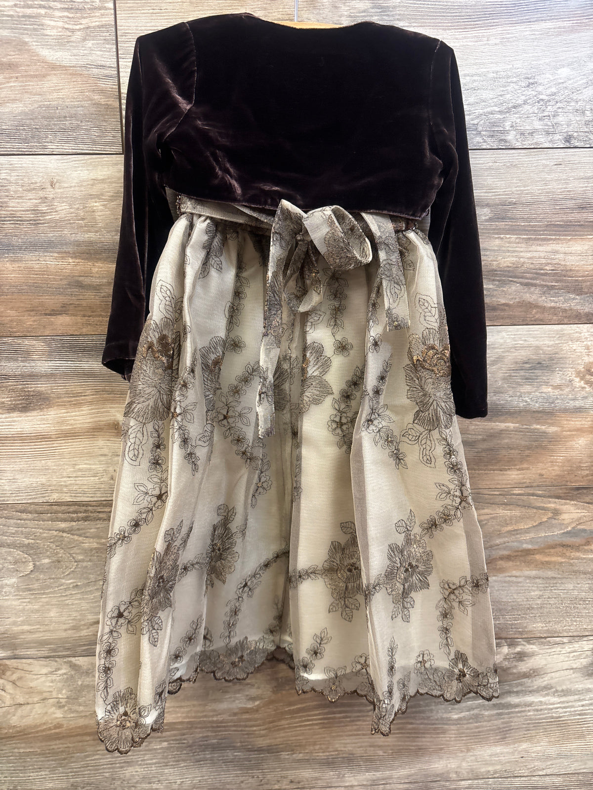 Biscotti 2pc Metallic Lace Dress & Velvet Cardigan Set Brown sz 4T