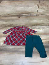 George. 2pc Long Sleeve Plaid Dress & Leggings Red sz 0-3m