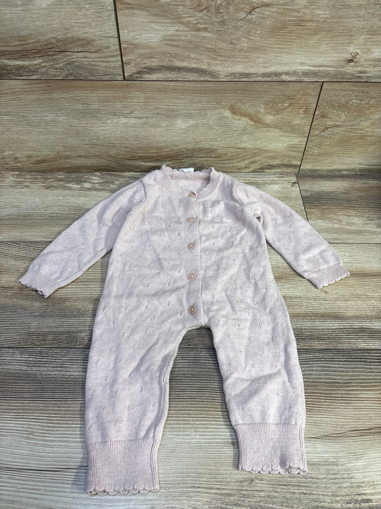 Jamie Kay Pointelle Knit Button-Up Coverall Pink sz 6-12m