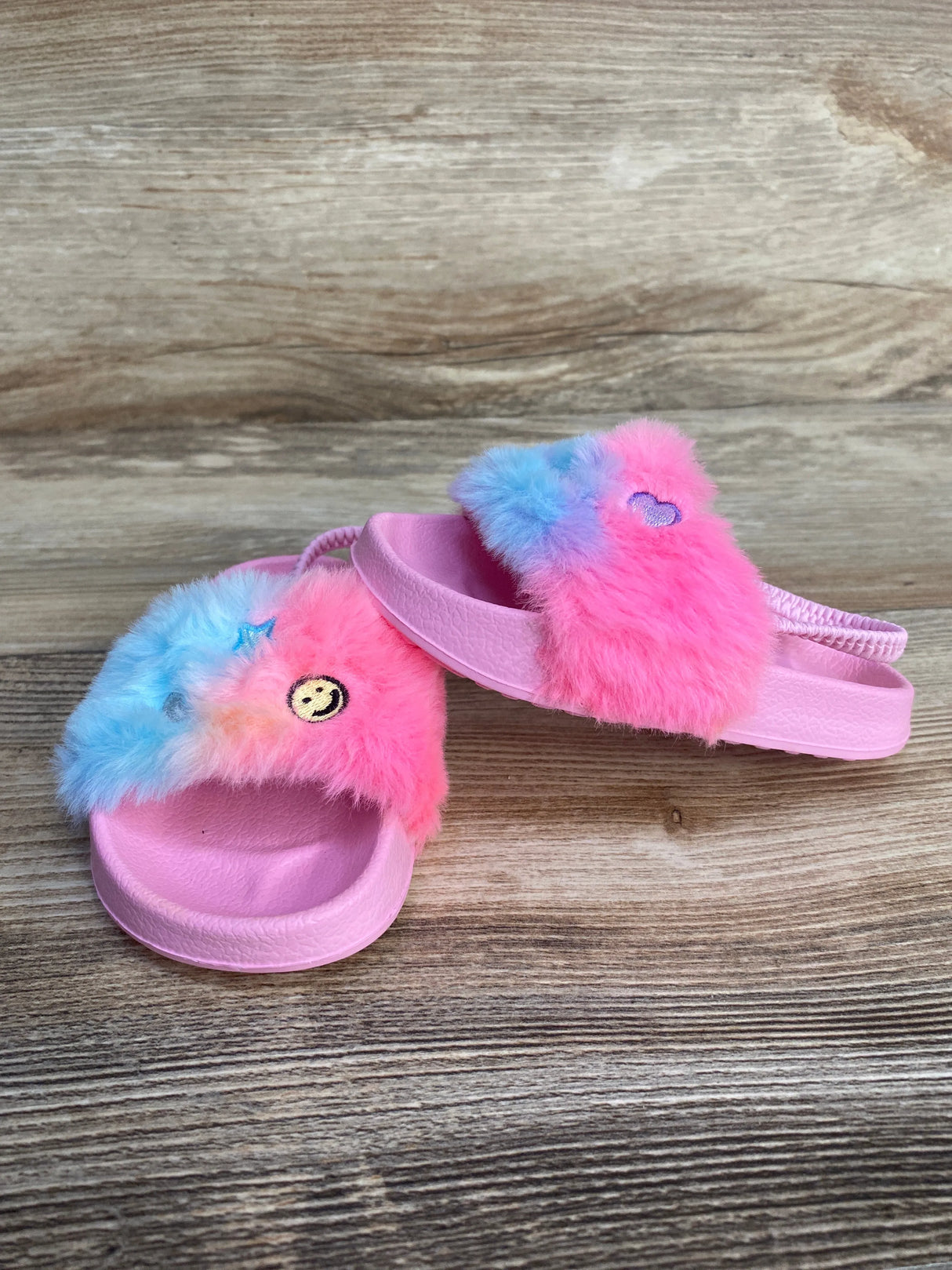 Children's Place Embroidered Icon Faux Fur Slides Pink sz 6c
