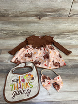 3pc Thanksgiving Romper Dress Set Brown sz 9-12m