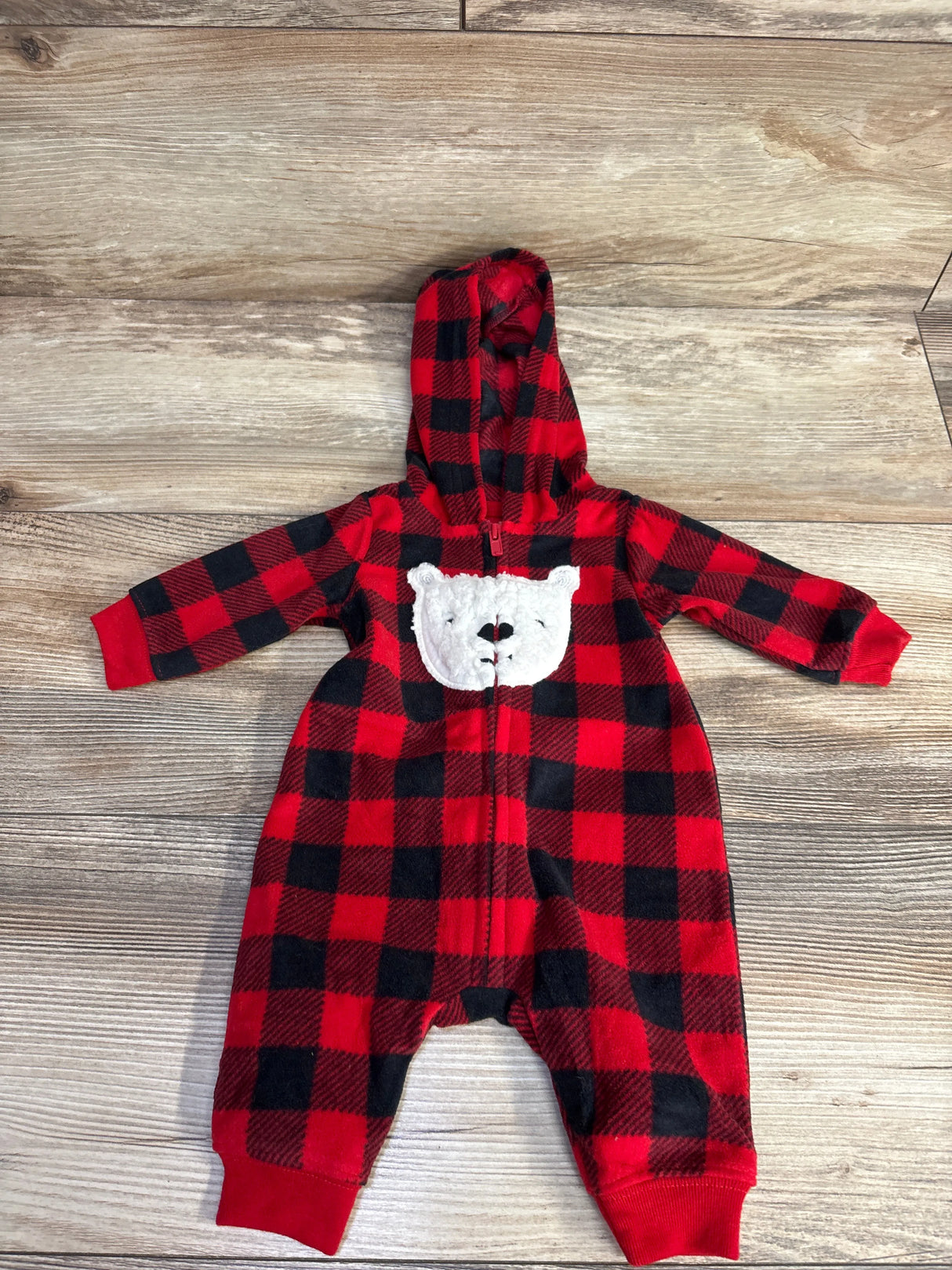 Just One You Buffalo Print Bear Hooded Coverall Red sz Newborn