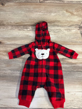 Just One You Buffalo Print Bear Hooded Coverall Red sz Newborn