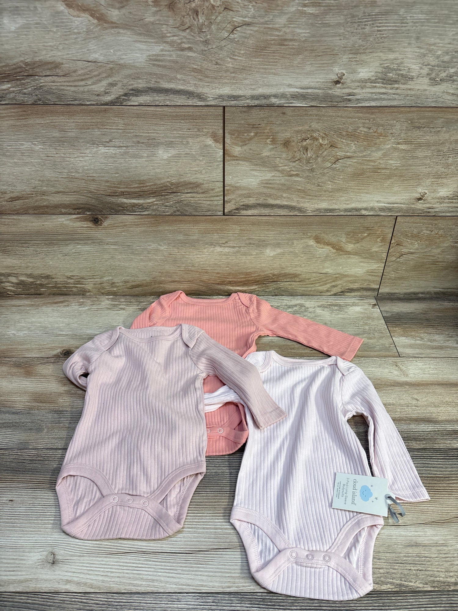NEW Cloud Island 3pk Long Sleeve Ribbed Bodysuits Pink sz 3-6m