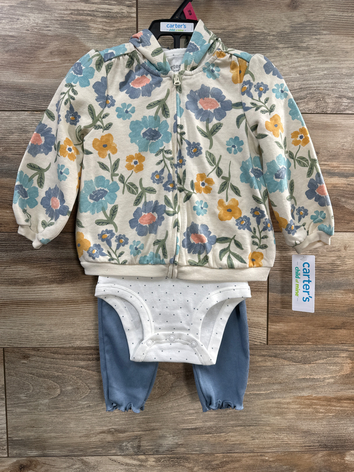 NEW Child Of Mine 3pc Floral Hoodie Set White sz 18m