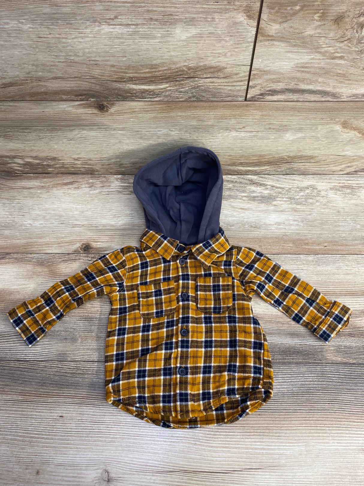 Old Navy Plaid Hooded Flannel Yellow sz 6-12m