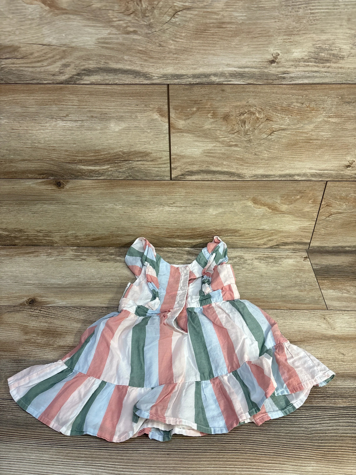 Janie & Jack Striped Ruffle Trim Dress Ivory sz 12-18m