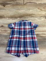 Old Navy Plaid Polo Romper Blue sz 6-12m