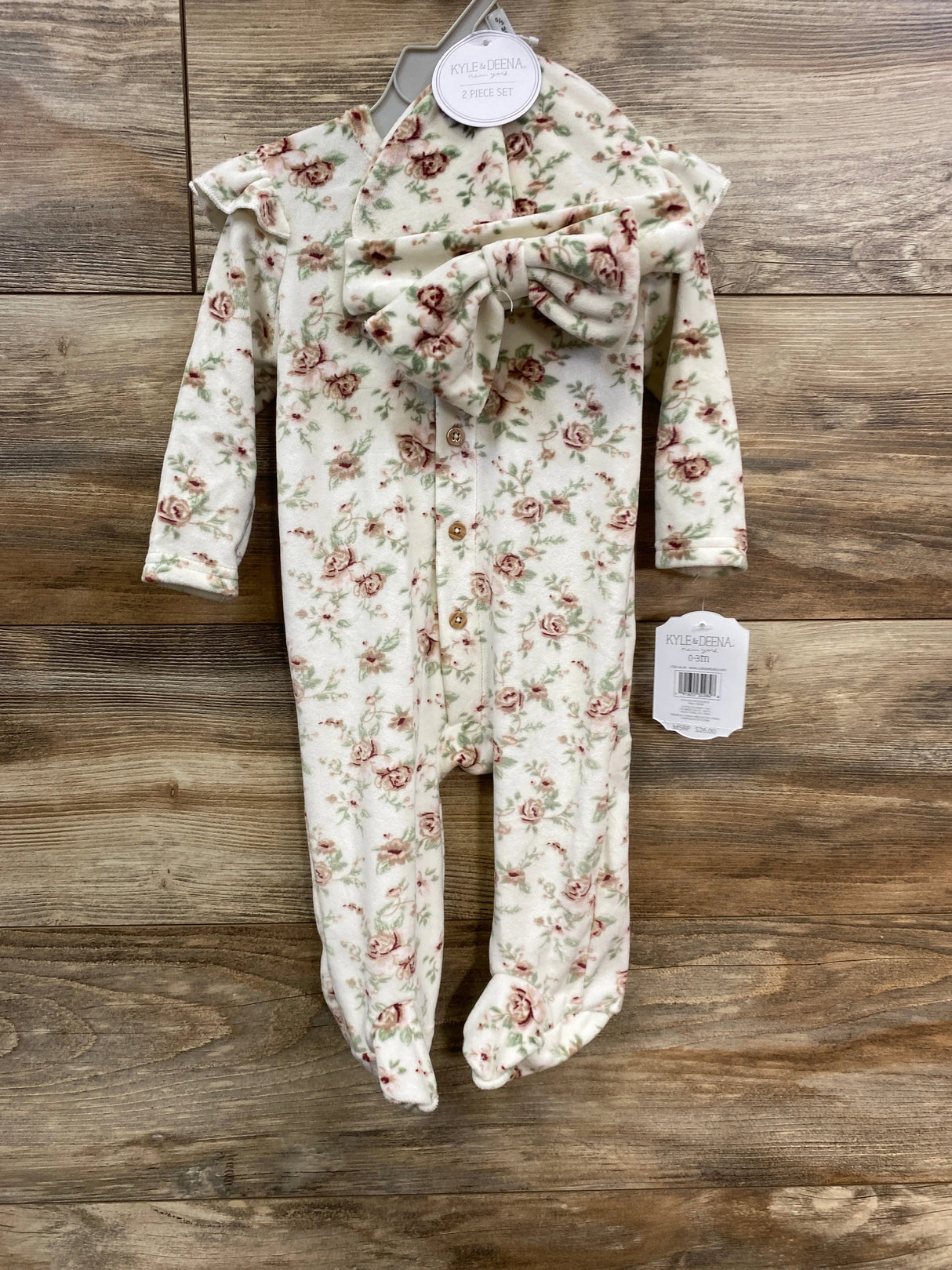 NEW Kyle & Deena 2pc Velour Floral Footed Coverall White sz 0-3m