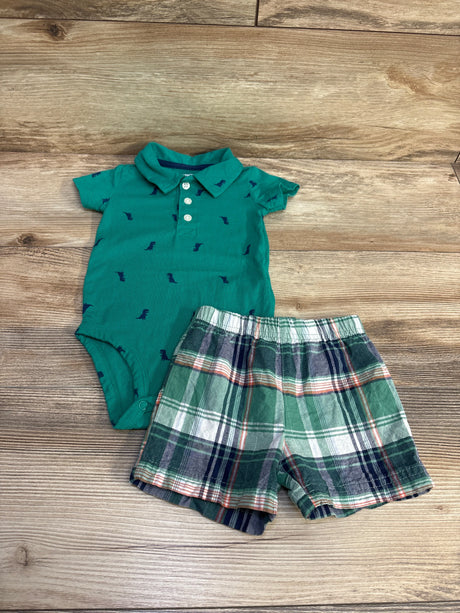 Carter's 2pc Dino Polo Bodysuit & Shorts Green sz 6m - Me n Mommy To Be