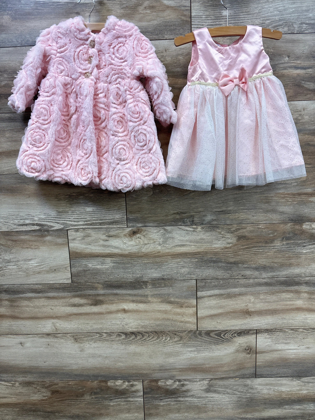 NEW Blueberri Boulevard 2pc Rosettes Special Occasion Dress Coat Set Pink sz 18m