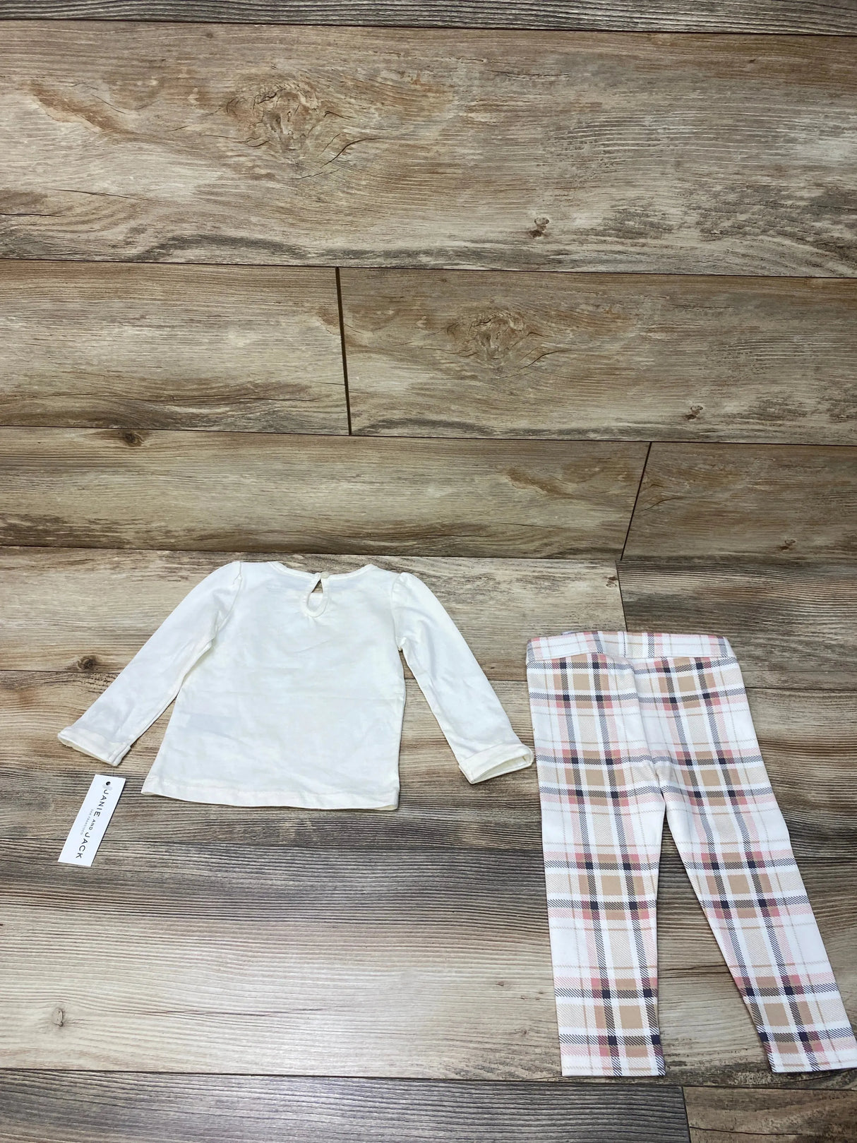 NEW Janie & Jack Cream and Sugar Winter Fox Tee & Plaid Ponte Pants sz 12-18m