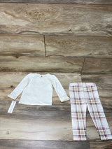 NEW Janie & Jack Cream and Sugar Winter Fox Tee & Plaid Ponte Pants sz 12-18m