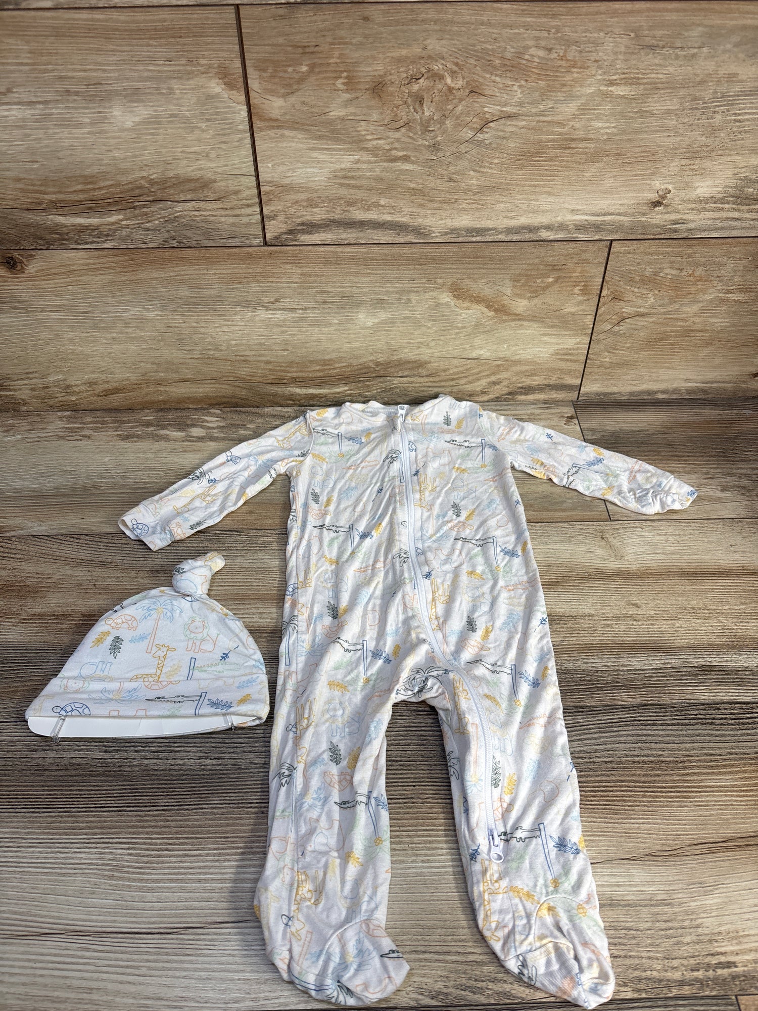 Milkberry 2pc Bamboo Footie & Hat Set White sz 3-6m
