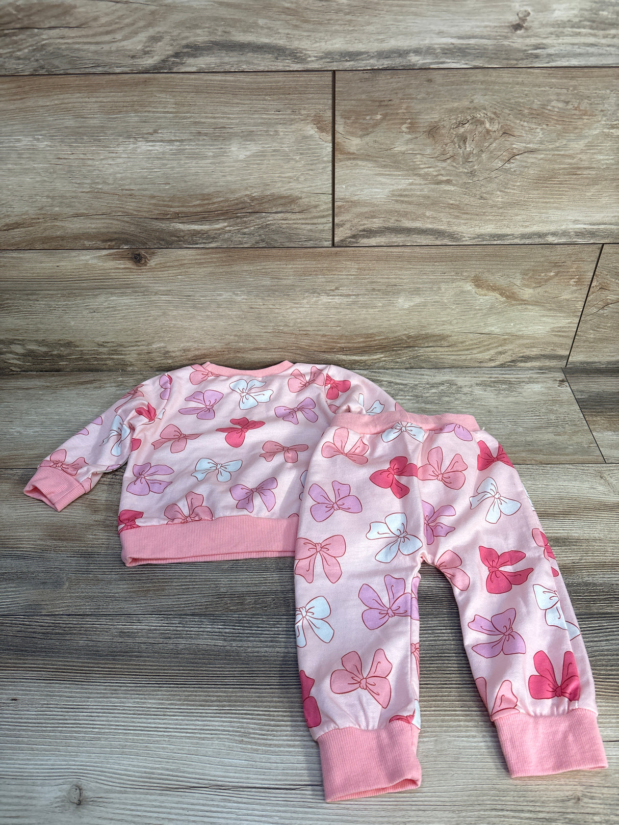 Karwuiio 2pc Bow Print pullover Sweatshirt & Joggers Set Pink sz 6-12m