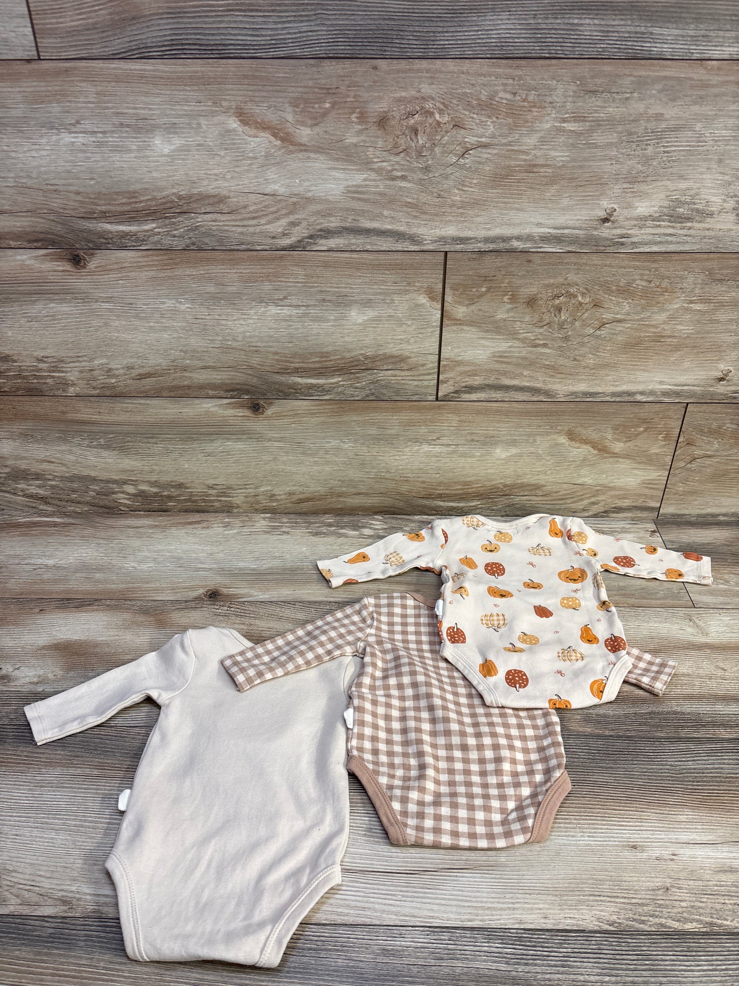Rabbit + Bear Organic 3pk Cutest Pumpkin In The Patch Bodysuit Set Beige sz 3-6m