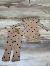 Rabbit + Bear Organic 2pc Ribbed Heart Bodysuit & Pants Set Brown sz 6-9m