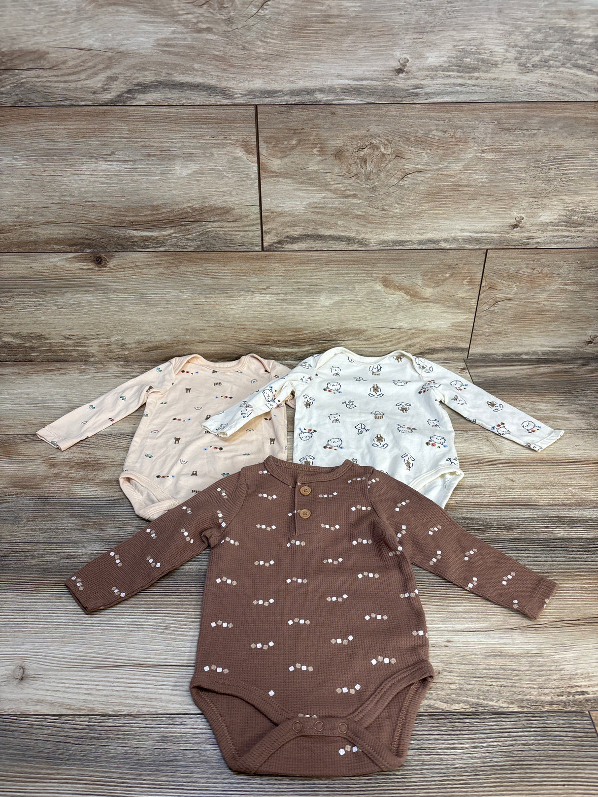 Sterling Baby 3pk Long Sleeve Bodysuits Beige sz 9m