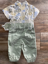 NEW Little Beginnings 2pc Elephant Button Up Shirt Set Ivory sz 6-9m