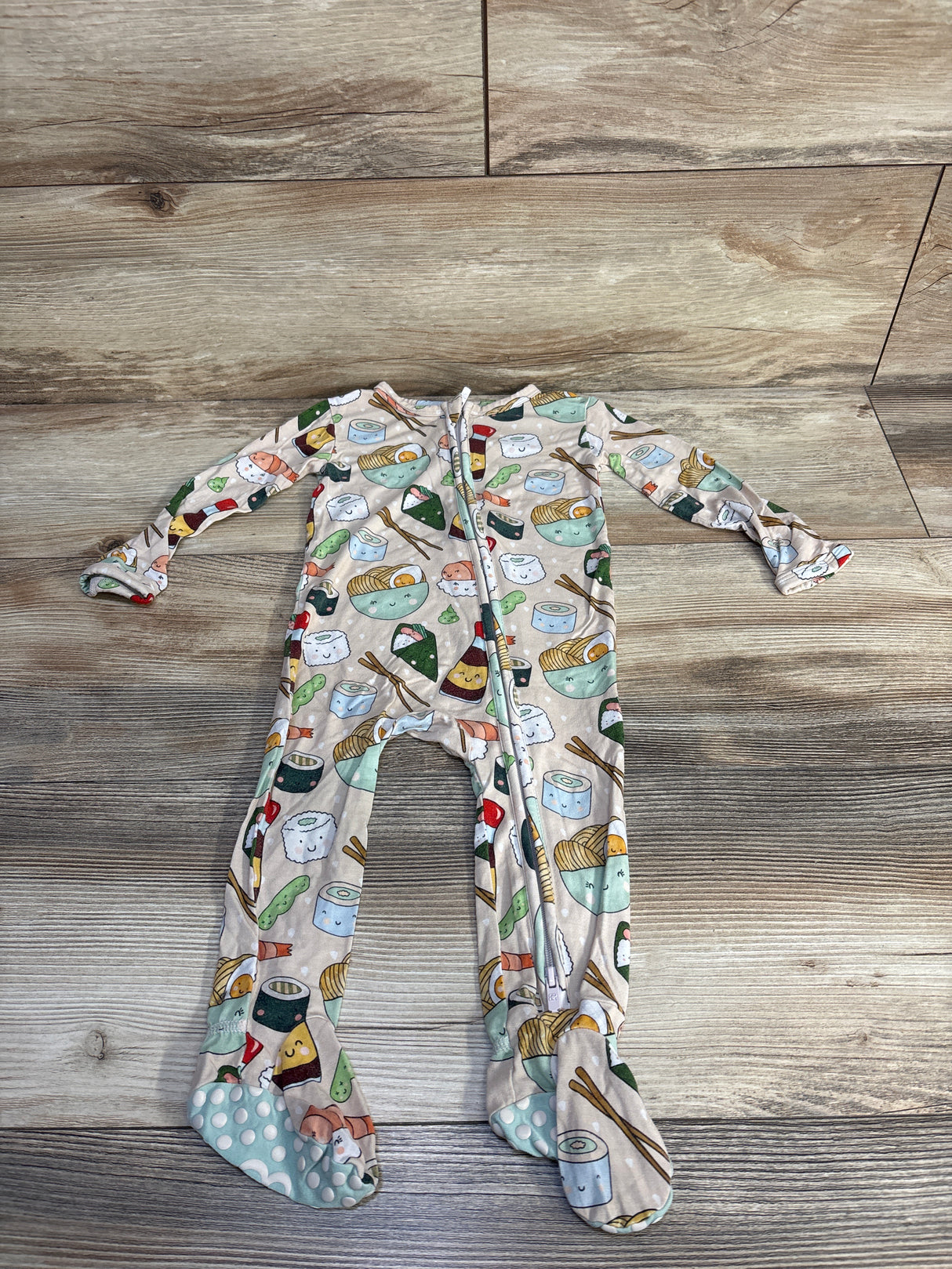 Bums & Roses On A Seafood Diet Bamboo Footie Beige sz 9-12m