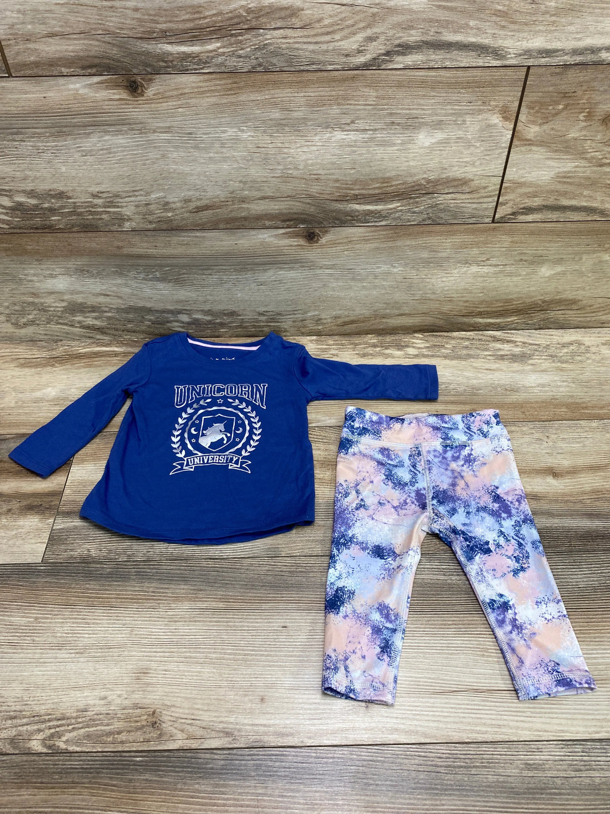 Jumping Beans 2pc Active Unicorn University Shirt & Leggings Blue sz 12m