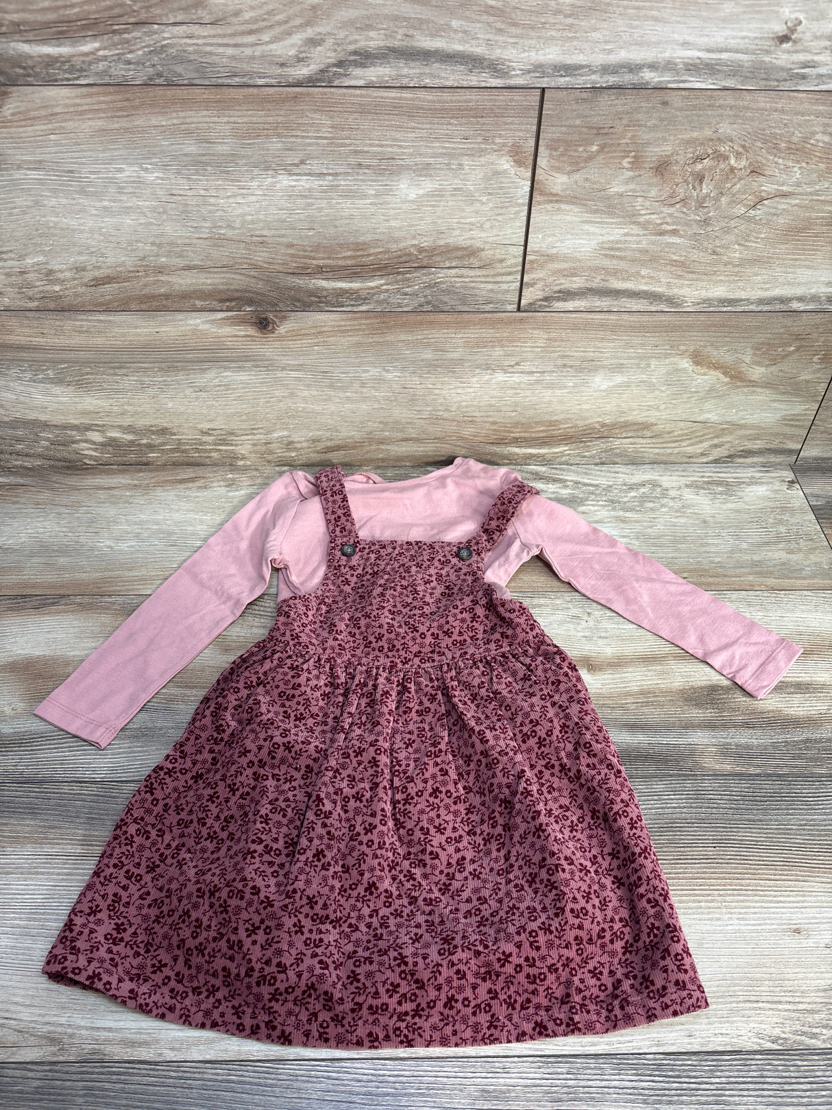 Old Navy 2pc Shirt & Floral Corduroy Overalls Pink sz 3T