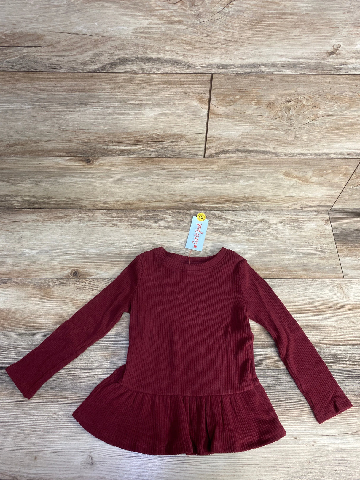 NEW Cat & Jack Ribbed Peplum Top Burgundy sz 3T