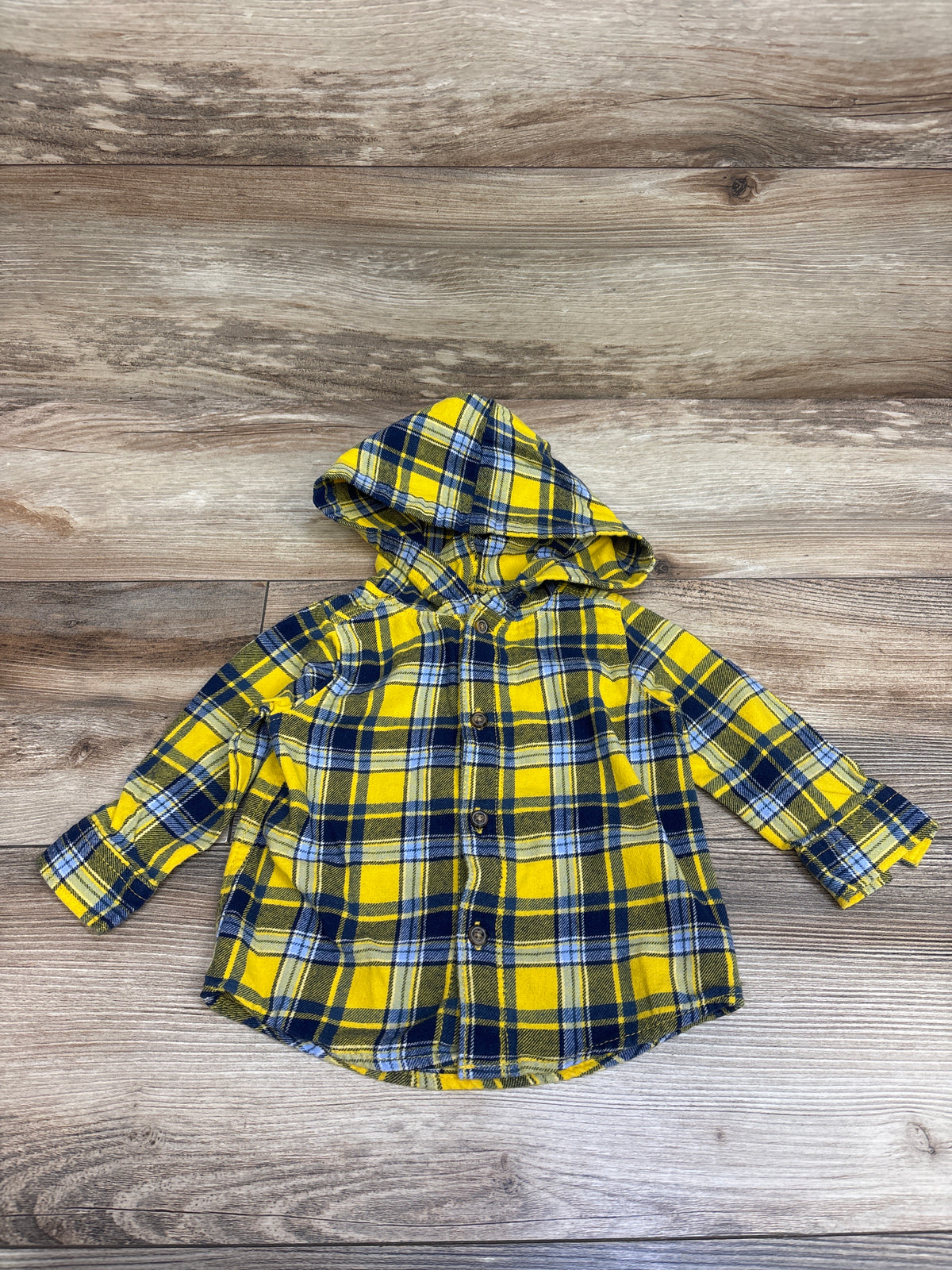 Carter's Hooded Button-Up Flannel Shirt Yellow sz 9m