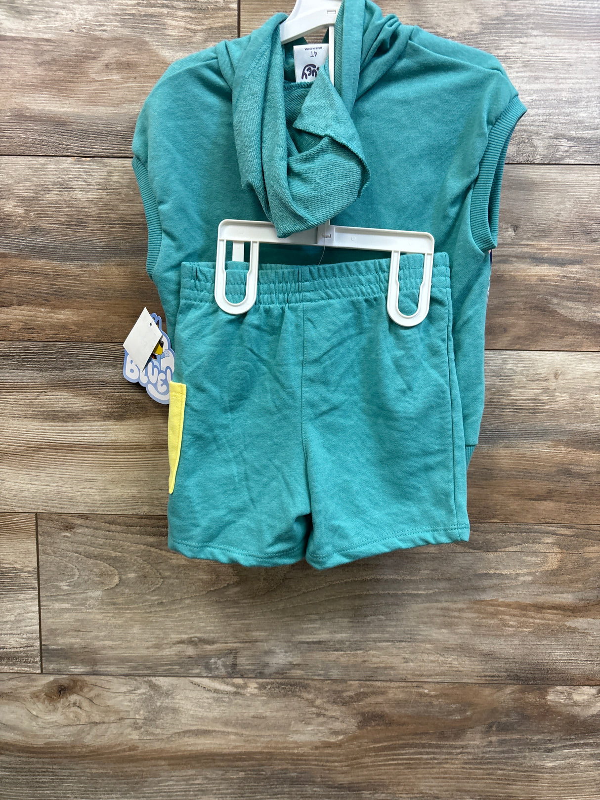 NEW Bluey 2pc Are We There Yet Sleeveless Pull Over Hoodie & Bottoms Set Teal sz 4T