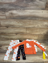 NEW Just One You 4pc Cotton Long Sleeve Ghost Halloween Pajama Set Orange sz 2T
