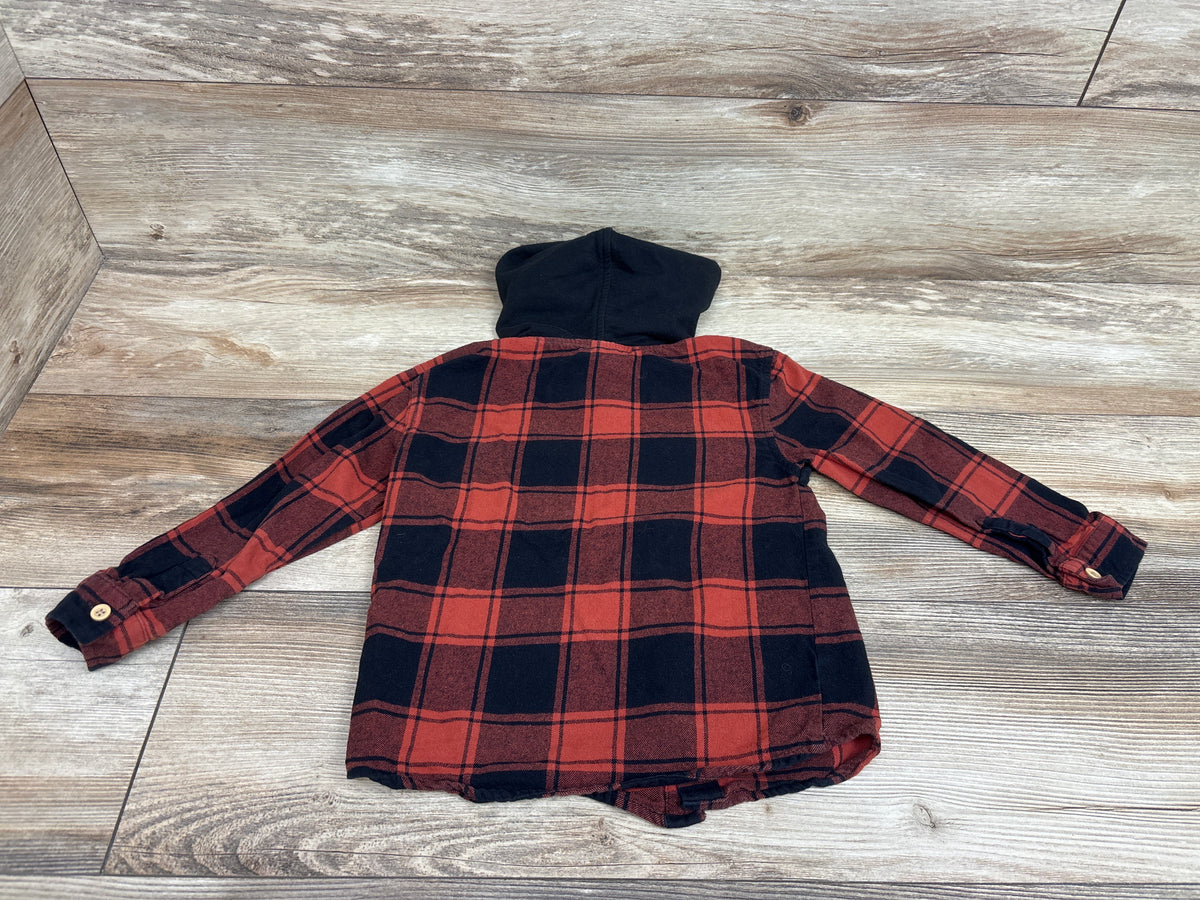 Cat & Jack Plaid Hooded Flannel Shirt Red sz 4T
