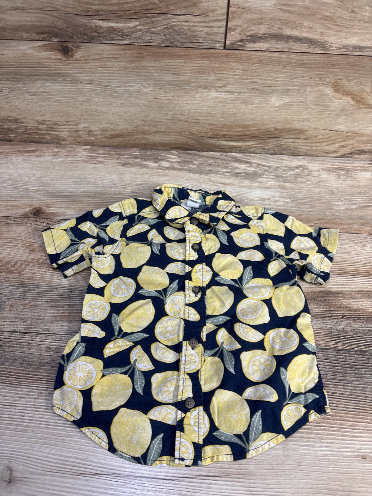 Old Navy Lemon Print Button Up Shirt Navy 18-24m