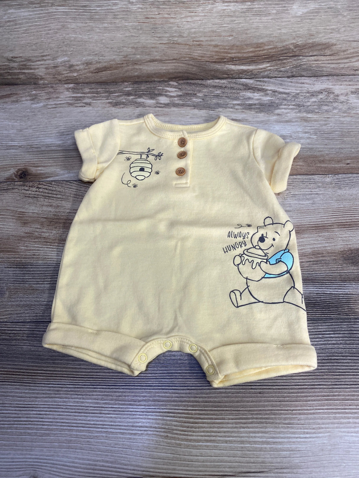 Disney Baby Henley Winnie The Pooh Shortie Romper Yellow sz 3m