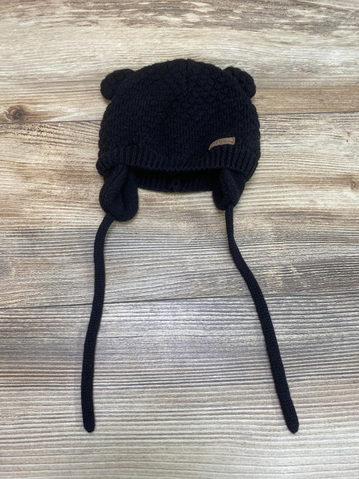 Baby XHW Kids Knit Hat w/ Earflaps Black Sz S