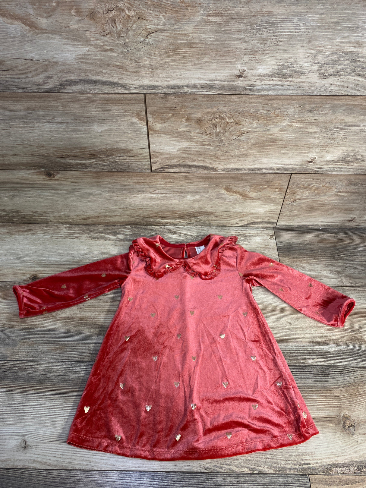 H&M Velvet Gold Heart Dress Red sz 2T