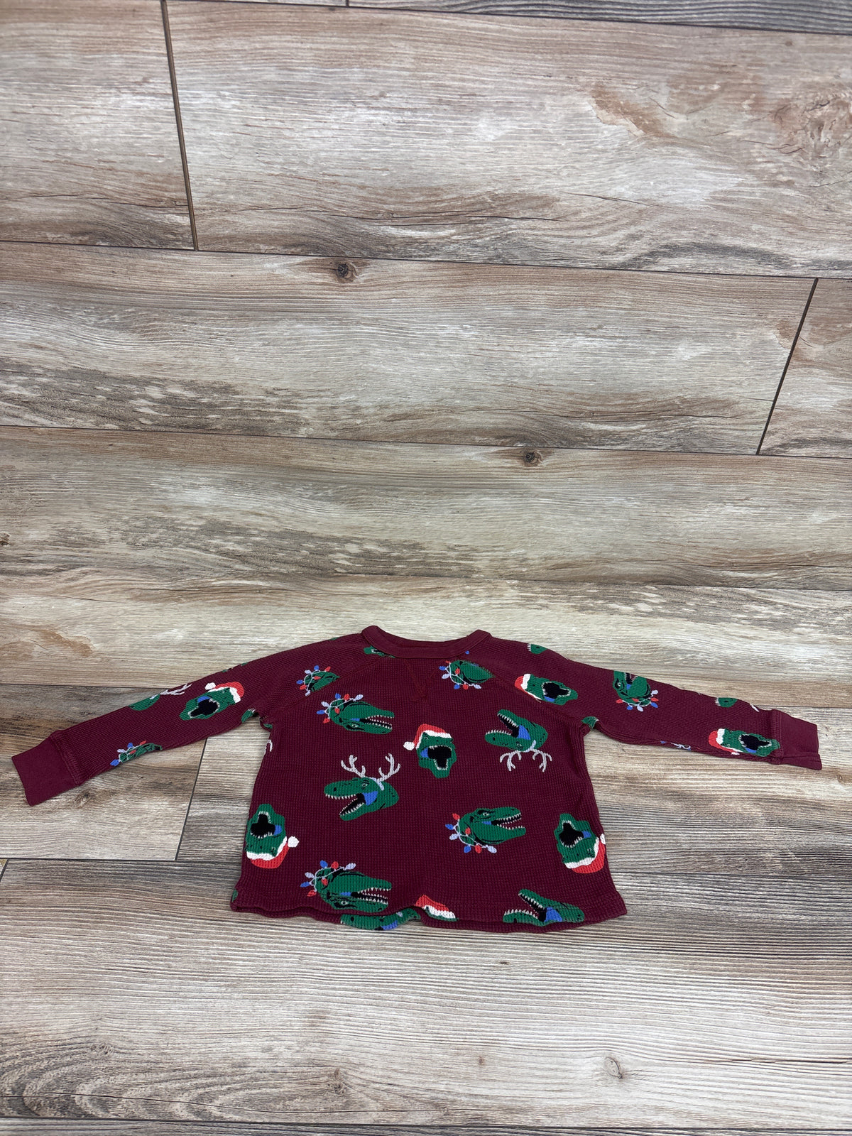 Old Navy Christmas Dino Thermal Shirt Maroon sz 2T