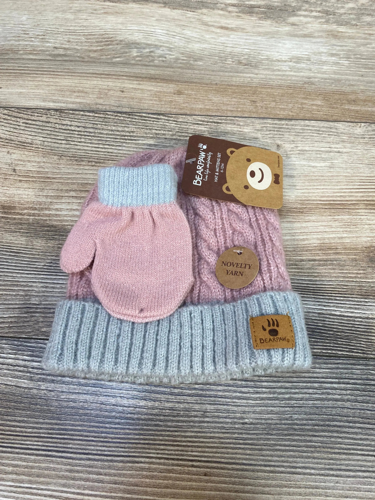 NEW Bearpaw 2Pc Hat & Mittens Set sz 6-12