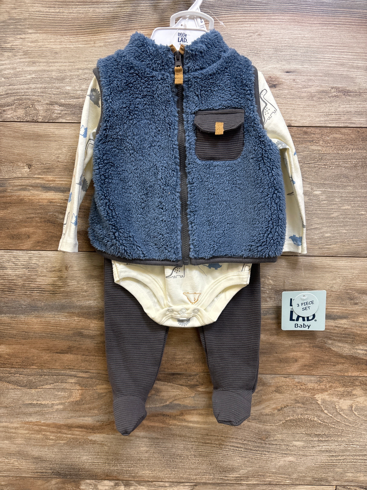NEW Little Lad 3pc Faux Fur Vest Set Blue sz 6/9m